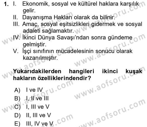 İnsan Hakları ve Demokratikleşme Süreci Dersi 2017 - 2018 Yılı (Final) Dönem Sonu Sınav Soruları 1. Soru