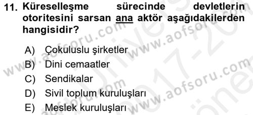 İnsan Hakları ve Demokratikleşme Süreci Dersi 2017 - 2018 Yılı (Final) Dönem Sonu Sınav Soruları 11. Soru