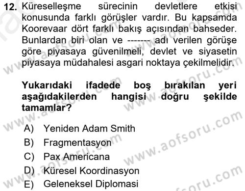 İnsan Hakları ve Demokratikleşme Süreci Dersi 2017 - 2018 Yılı (Final) Dönem Sonu Sınav Soruları 12. Soru