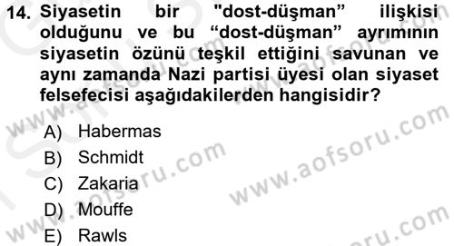 İnsan Hakları ve Demokratikleşme Süreci Dersi 2017 - 2018 Yılı (Final) Dönem Sonu Sınav Soruları 14. Soru