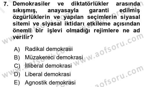 İnsan Hakları ve Demokratikleşme Süreci Dersi 2017 - 2018 Yılı (Final) Dönem Sonu Sınav Soruları 7. Soru