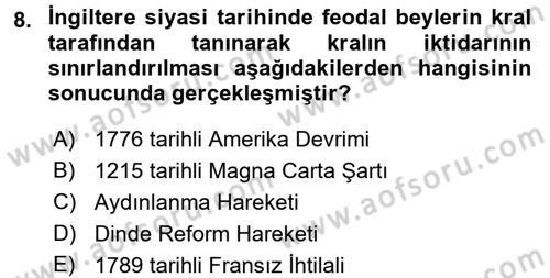 İnsan Hakları ve Demokratikleşme Süreci Dersi 2017 - 2018 Yılı (Final) Dönem Sonu Sınav Soruları 8. Soru