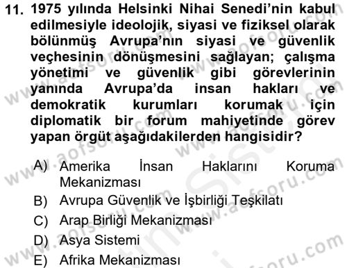 İnsan Hakları ve Demokratikleşme Süreci Dersi 2018 - 2019 Yılı (Vize) Ara Sınav Soruları 11. Soru