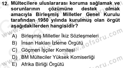 İnsan Hakları ve Demokratikleşme Süreci Dersi Ara Sınavı Deneme Sınav Soruları 12. Soru