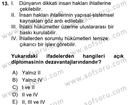 İnsan Hakları ve Demokratikleşme Süreci Dersi Ara Sınavı Deneme Sınav Soruları 13. Soru