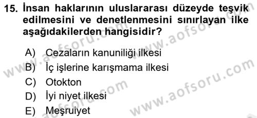 İnsan Hakları ve Demokratikleşme Süreci Dersi Ara Sınavı Deneme Sınav Soruları 15. Soru