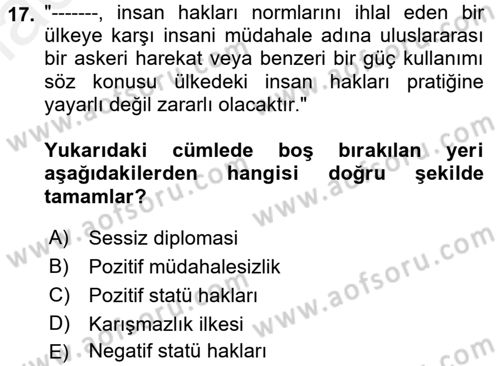 İnsan Hakları ve Demokratikleşme Süreci Dersi Ara Sınavı Deneme Sınav Soruları 17. Soru