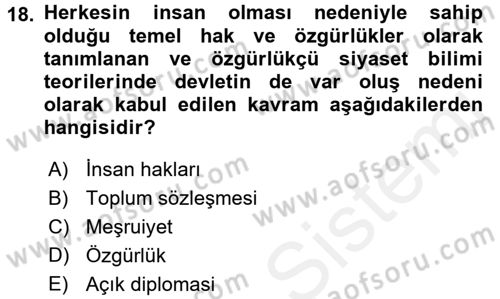 İnsan Hakları ve Demokratikleşme Süreci Dersi Ara Sınavı Deneme Sınav Soruları 18. Soru