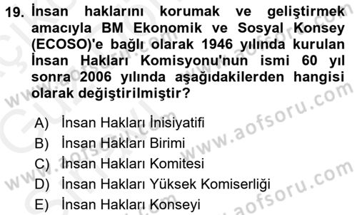 İnsan Hakları ve Demokratikleşme Süreci Dersi Ara Sınavı Deneme Sınav Soruları 19. Soru