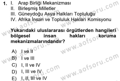 İnsan Hakları ve Demokratikleşme Süreci Dersi 2018 - 2019 Yılı (Final) Dönem Sonu Sınav Soruları 1. Soru