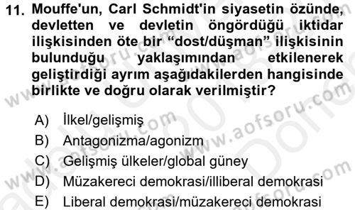 İnsan Hakları ve Demokratikleşme Süreci Dersi 2018 - 2019 Yılı (Final) Dönem Sonu Sınav Soruları 11. Soru