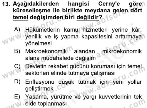 İnsan Hakları ve Demokratikleşme Süreci Dersi 2018 - 2019 Yılı (Final) Dönem Sonu Sınav Soruları 13. Soru