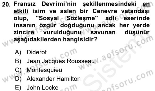 İnsan Hakları ve Demokratikleşme Süreci Dersi 2018 - 2019 Yılı (Final) Dönem Sonu Sınav Soruları 20. Soru