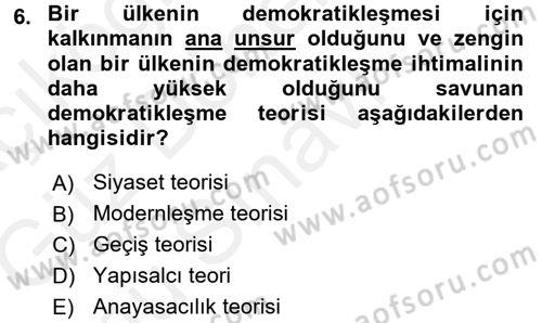 İnsan Hakları ve Demokratikleşme Süreci Dersi 2018 - 2019 Yılı (Final) Dönem Sonu Sınav Soruları 6. Soru
