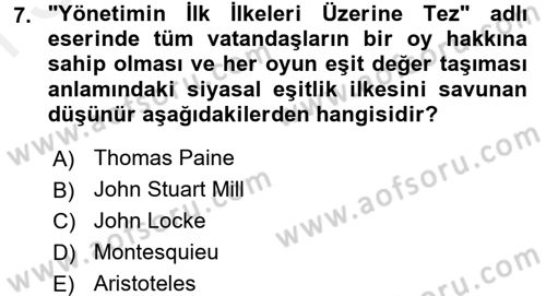 İnsan Hakları ve Demokratikleşme Süreci Dersi 2018 - 2019 Yılı (Final) Dönem Sonu Sınav Soruları 7. Soru