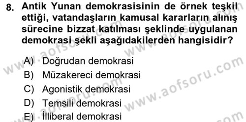 İnsan Hakları ve Demokratikleşme Süreci Dersi 2018 - 2019 Yılı (Final) Dönem Sonu Sınav Soruları 8. Soru
