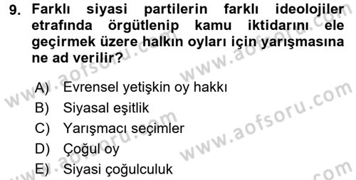 İnsan Hakları ve Demokratikleşme Süreci Dersi 2018 - 2019 Yılı (Final) Dönem Sonu Sınav Soruları 9. Soru