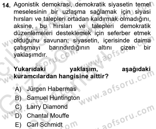 İnsan Hakları ve Demokratikleşme Süreci Dersi 2019 - 2020 Yılı (Final) Dönem Sonu Sınav Soruları 14. Soru