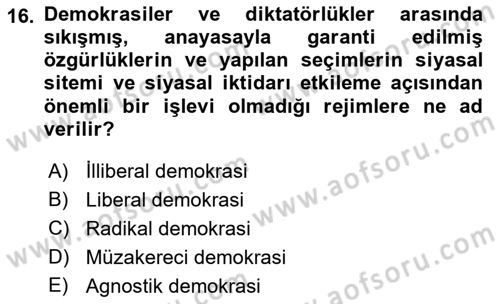 İnsan Hakları ve Demokratikleşme Süreci Dersi 2019 - 2020 Yılı (Final) Dönem Sonu Sınav Soruları 16. Soru