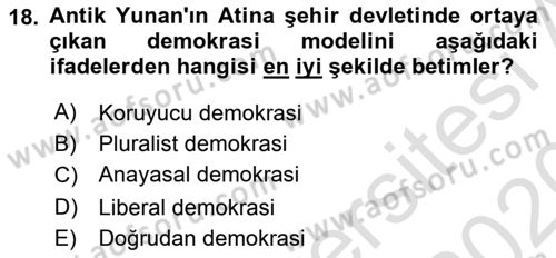 İnsan Hakları ve Demokratikleşme Süreci Dersi 2019 - 2020 Yılı (Final) Dönem Sonu Sınav Soruları 18. Soru