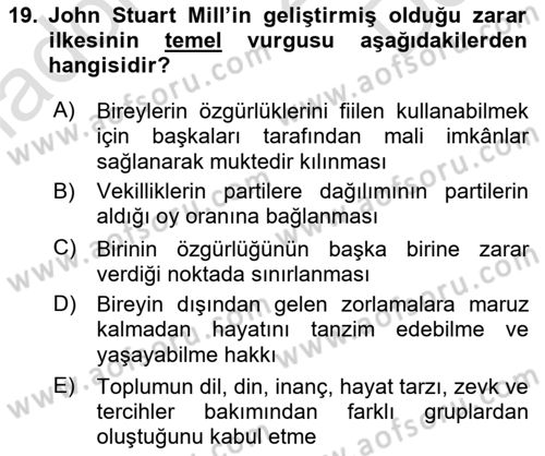 İnsan Hakları ve Demokratikleşme Süreci Dersi 2019 - 2020 Yılı (Final) Dönem Sonu Sınav Soruları 19. Soru