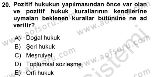 İnsan Hakları ve Demokratikleşme Süreci Dersi 2019 - 2020 Yılı (Final) Dönem Sonu Sınav Soruları 20. Soru