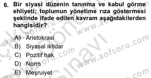 İnsan Hakları ve Demokratikleşme Süreci Dersi 2019 - 2020 Yılı (Final) Dönem Sonu Sınav Soruları 6. Soru
