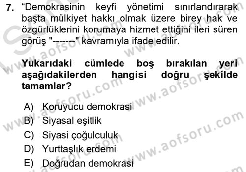 İnsan Hakları ve Demokratikleşme Süreci Dersi 2019 - 2020 Yılı (Final) Dönem Sonu Sınav Soruları 7. Soru