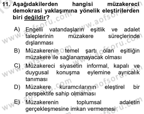 İnsan Hakları ve Demokratikleşme Süreci Dersi 2020 - 2021 Yılı Yaz Okulu Sınav Soruları 11. Soru
