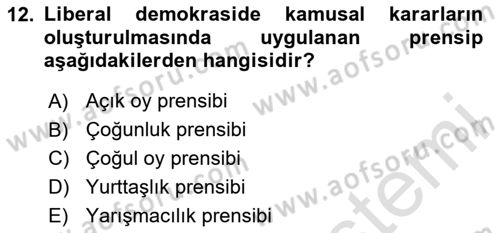İnsan Hakları ve Demokratikleşme Süreci Dersi 2020 - 2021 Yılı Yaz Okulu Sınav Soruları 12. Soru