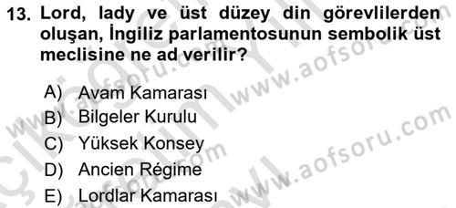 İnsan Hakları ve Demokratikleşme Süreci Dersi 2020 - 2021 Yılı Yaz Okulu Sınav Soruları 13. Soru