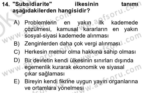 İnsan Hakları ve Demokratikleşme Süreci Dersi 2020 - 2021 Yılı Yaz Okulu Sınav Soruları 14. Soru
