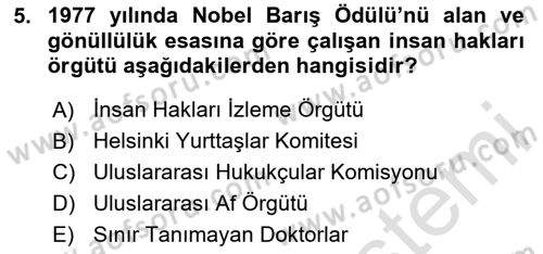 İnsan Hakları ve Demokratikleşme Süreci Dersi 2020 - 2021 Yılı Yaz Okulu Sınav Soruları 5. Soru