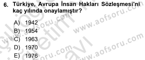 İnsan Hakları ve Demokratikleşme Süreci Dersi 2020 - 2021 Yılı Yaz Okulu Sınav Soruları 6. Soru