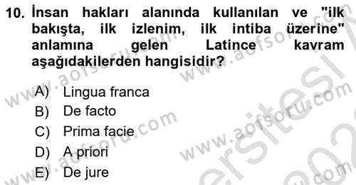 İnsan Hakları ve Demokratikleşme Süreci Dersi 2021 - 2022 Yılı (Vize) Ara Sınav Soruları 10. Soru