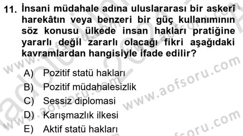 İnsan Hakları ve Demokratikleşme Süreci Dersi 2021 - 2022 Yılı (Vize) Ara Sınav Soruları 11. Soru
