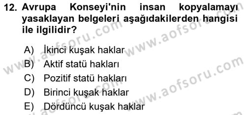 İnsan Hakları ve Demokratikleşme Süreci Dersi 2021 - 2022 Yılı (Vize) Ara Sınav Soruları 12. Soru