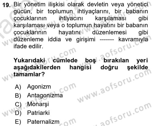 İnsan Hakları ve Demokratikleşme Süreci Dersi 2021 - 2022 Yılı (Vize) Ara Sınav Soruları 19. Soru