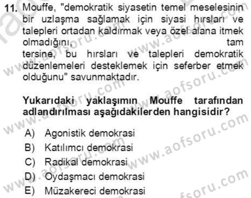 İnsan Hakları ve Demokratikleşme Süreci Dersi 2021 - 2022 Yılı (Final) Dönem Sonu Sınav Soruları 11. Soru