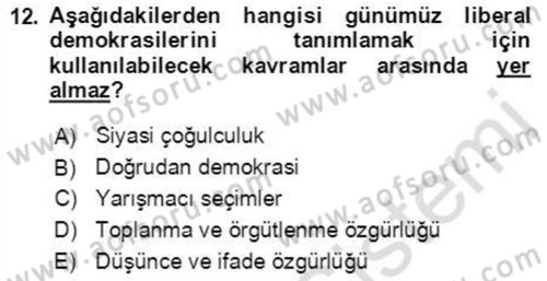İnsan Hakları ve Demokratikleşme Süreci Dersi 2021 - 2022 Yılı (Final) Dönem Sonu Sınav Soruları 12. Soru