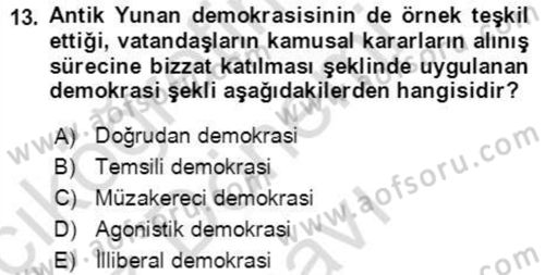 İnsan Hakları ve Demokratikleşme Süreci Dersi 2021 - 2022 Yılı (Final) Dönem Sonu Sınav Soruları 13. Soru