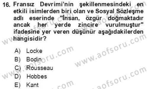 İnsan Hakları ve Demokratikleşme Süreci Dersi 2021 - 2022 Yılı (Final) Dönem Sonu Sınav Soruları 16. Soru