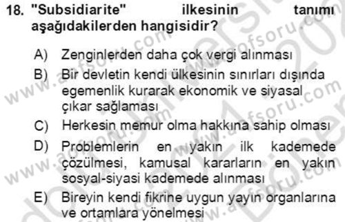 İnsan Hakları ve Demokratikleşme Süreci Dersi 2021 - 2022 Yılı (Final) Dönem Sonu Sınav Soruları 18. Soru
