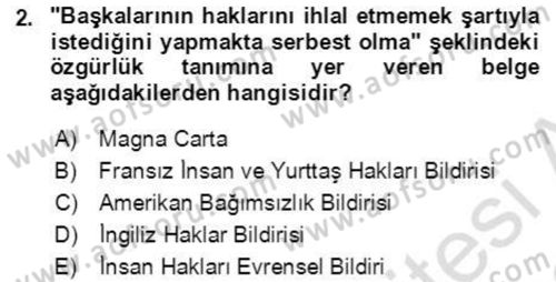 İnsan Hakları ve Demokratikleşme Süreci Dersi 2021 - 2022 Yılı (Final) Dönem Sonu Sınav Soruları 2. Soru