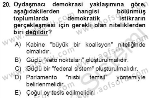İnsan Hakları ve Demokratikleşme Süreci Dersi 2021 - 2022 Yılı (Final) Dönem Sonu Sınav Soruları 20. Soru