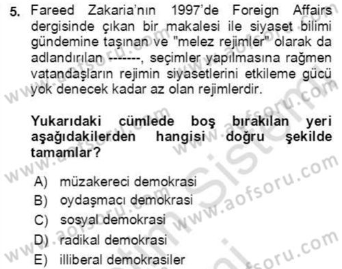 İnsan Hakları ve Demokratikleşme Süreci Dersi 2021 - 2022 Yılı (Final) Dönem Sonu Sınav Soruları 5. Soru