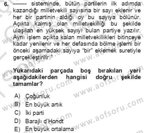 İnsan Hakları ve Demokratikleşme Süreci Dersi 2021 - 2022 Yılı (Final) Dönem Sonu Sınav Soruları 6. Soru