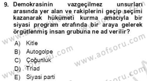 İnsan Hakları ve Demokratikleşme Süreci Dersi 2021 - 2022 Yılı (Final) Dönem Sonu Sınav Soruları 9. Soru