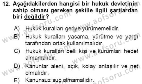 İnsan Hakları ve Demokratikleşme Süreci Dersi 2021 - 2022 Yılı Yaz Okulu Sınav Soruları 12. Soru