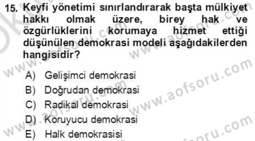 İnsan Hakları ve Demokratikleşme Süreci Dersi 2021 - 2022 Yılı Yaz Okulu Sınav Soruları 15. Soru